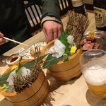 長岡漁港けんじろう - ヒラメとアオリイカ刺し　厚切りベーコン
