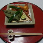 焼き物　伊勢海老と雲丹　海老の甘み・旨み・食感をさらに雲丹の濃厚な舌触りで強調している　舌が嬉しくてばかになりそう