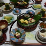 四季亭 - 朝食　茶がゆは奈良名物ですね　だし巻き卵・漬けまぐろ・茶碗蒸し　朝から食欲を刺激してくれました