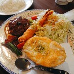 ABC食堂 - AランチはハンバーグとエビフライとコキールのABC食堂定番メニューそろい踏みボリューム満点(2021.10)