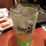 炭火焼とり えんや - 白州のハイボール。サントリー山崎工場の見学でも焼鳥の塩焼きには白州があうとのこと。スッキリ系の味が飲みやすい。