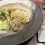 さとう - 鱧と松茸の天ぷら￥680（ローズソルト付き）