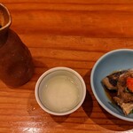 土びん - 月の井ひやおろし本醸造.お通しアジ唐揚