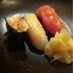 Bistro清水亭 - 右からマグロ、松川、えんがわ(((o(*ﾟ▽ﾟ*)o)))