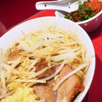 ラーメン二郎 - ラーメン半分＋ニンニク多め＋青ネギ