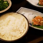 雁木亭 - タラの子麹漬けには白飯