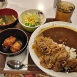 Sukiya - 牛豚カレー(特盛)サラダセット+からあげ(2個)
