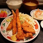 Tonkatsu Kappou Kurumaya - 海老フライとヒレカツ定食(1,600円)