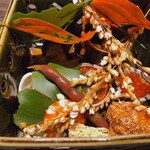 菅井 - ・銀杏揚げ＋ナガノパープル＋生からすみ＋炙り河豚＋いくら＋子持ち鮎＋漆野いんげん