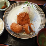とんかつ ひのや - ひのや定食（メンチ・イカ・コロッケ）900円税込