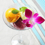 Assortment of 3 tropical fruit sorbets