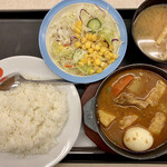 Matsuya - 「チキンとゴロっと野菜のスープカレー」@780＋「ライス大盛り」無料＋「野菜サラダ」@100