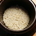 柏屋 大阪千里山 - 新蕎麦御飯。炊きたて。麦ご飯みたいな粘り。最初はん？って感じなんだけど、その粘り気に嵌まってしまいます。