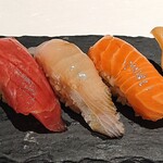 Umai Sushikan - うまい鮨勘 銀座本店 ランチ 蓮 本鮪・カンパチ・サーモンの握り