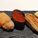 Umai Sushikan - うまい鮨勘 銀座本店 ランチ 蓮 青柳・穴子の握りとイクラの軍艦巻き