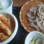 権八 - 江戸前海老四天丼 蕎麦付き1,000円蕎麦大盛り