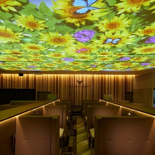 投影映射投射到天花板上，营造出不同的空间