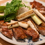 Crispy sauteed chicken thighs and green onions served with homemade spicy miso