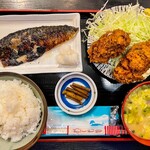 世界一のカキフライと肴 わぶ - 日替わり焼き魚とカキフライ定食