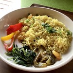 スプーンソング - 小エビのプラオライス(空芯菜のバター炒め、ナスのチェティナード炒め付き)