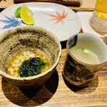 日本橋 蕎ノ字 - ☆蕎麦の実と浜名湖産の舞阪生海苔。
      ☆シジミと昆布出汁。