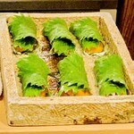 日本橋 蕎ノ字 - ◎北海道のバフン雲丹の大葉巻きの天ぷらネタ。