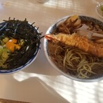 竹老園 - 無量寿そば＆海老天かしわ（税込920円+1,250円）