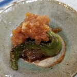 日本料理 TOBIUME - お漬け物代わりの焼き万願寺唐辛子だったっけ？