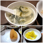 本格四川料理 三鼎 - ◆スープは優しいお味。 ◆揚げ万頭・・少し甘めの味付けで好み。 ◆沢庵