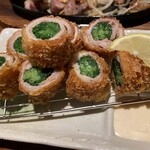 ちゃんこや 大関 - 人気の大関揚げ（ねぎを豚肉で巻いてカラリと揚げてます