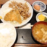 Ippuku - 月替わりサービスメニュー_豚のしょうが焼き定食(アジフライ付)770円