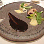 フロリレージュ - 秋川牛イチボとハツのロティ瞬間燻製の付け合わせとソース