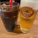 Bokkakawasakiazeriaten - アイスコーヒーとキリンラガービール
