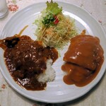 Resutoran Nakata - ハーフ&ハーフ￥840 ワンプレートに洋カツ、カツカレー、サラダが乗った名物料理