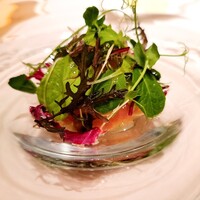 ラ・グランターブル ドゥ キタムラ - モンサンミッシェル産ムール貝、石川産甘海老、北海道産つぶ貝、長野産茸のグレッグのサラダ仕立て