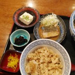 Sobaya Issouan - 鯖みそ煮定食（かけそば、かやくご飯大盛り）