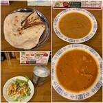 インド料理 ザ タンドール - ２カレーセット（キーマカレー、本日のカレー:バターチキンカレー、ナン）