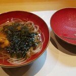 日本料理 尾前 - 椀物  にゅうめん  10種のキノコ出汁の自然なとろみ 焼き雲丹･岩海苔