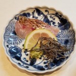日本料理 尾前 - 造り①長崎のどぐろ  塩昆布とレモンで  とろける～ 