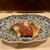 カハラ - 料理写真:北海道のホッキ貝 水菜 バジルの種のソース‥‥前菜は出汁で煮込んだ水菜を敷いた北海道のホッキ貝、上にカエルの卵のように見えたバジルの種のソースがかかっていました。ほっき貝は柔らかく適度な食感もあって優しい出汁とソースをまとって旨い旨い！