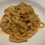RISTORANTE IMAI - パスタ：２３年定番　ウニのタリエリーニ　クリームソース（+１１００円） いつもこのパスタ。雲丹がたっぷりでクリームソースとパスタによく絡みます。 これはクセになる味わいです。