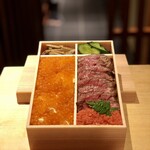 W Bento (boxed lunch) meat and Harakomeshi