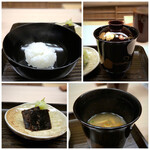 片折 - ◆最初は「煮えばな」、香の物、お味噌汁