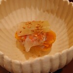 銀座 しのはら - 紅白の膾、車海老、唐墨、子持ち昆布