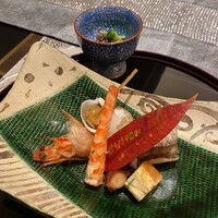 HILLS CLUB - 前菜盛り合わせ(つぶ貝の味噌和え、車海老、白バイ貝、かますの幽庵焼き、タコの旨煮、穴子のけんちん巻)