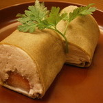 割烹 喜作 - 24年12月　蕎麦粉のクレープ　餡子生クリーム、苺、生ハム