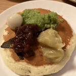 羽釜炊きごはんと美味しいニッポンのビュッフェ ひな野 - ホットケーキ（ずんだ、小豆餡子、栗餡、白玉乗せ）