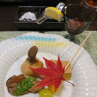 てんぷら天英 - 前菜 くわい、牡蠣、銀杏、たらこ？