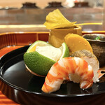 壽山 - 湯葉 壬生菜イクラ 炙り唐墨 白和え カマス鮨 車海老