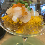 SIZZLE - レギューム 白エビが甘い！じゃがいも、レンコンなどの野菜とジュレ。 とにかく、美味しくて、大好きな料理。本来は夜のみのメニューだそうです。